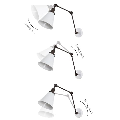JONATHAN Y Rover 1-Light Wall Sconce 7", White/Oil Rubbed Bronze | Adjustable Arm, Hardwired Bedside Reading Swing Arm, Farmhouse Cone Shade, Metal Hardwired Indoor Fixture, LED Bulbs Included - color: White/Oil Rubbed Bronze, size: Set of 1