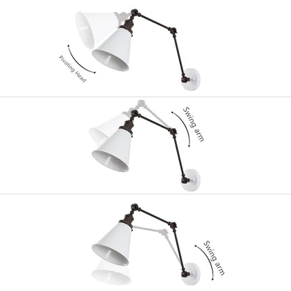 JONATHAN Y Rover 1-Light Wall Sconce 7", White/Oil Rubbed Bronze | Adjustable Arm, Hardwired Bedside Reading Swing Arm, Farmhouse Cone Shade, Metal Hardwired Indoor Fixture, LED Bulbs Included - color: White/Oil Rubbed Bronze, size: Set of 1