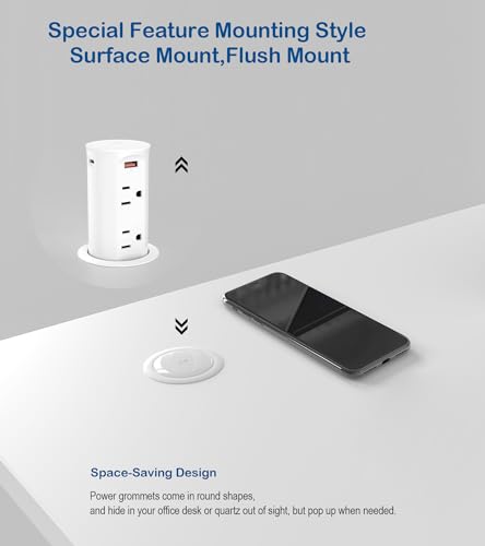 Jgstkcity Pop up Countertop Outlet,2.5in Hole Desk Grommet,White - color: White