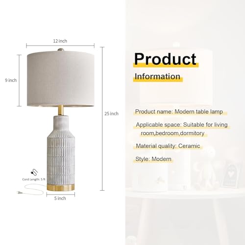 USumkky 25" Table Lamps Set of 2 - Modern Bedside Lamps for Living Room - White Washed Ceramic Nightstand Lamps for Bedroom - color: Washed White