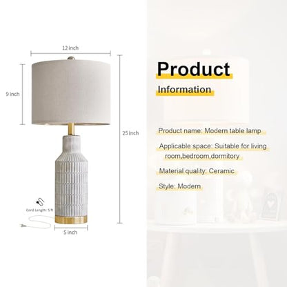 USumkky 25" Table Lamps Set of 2 - Modern Bedside Lamps for Living Room - White Washed Ceramic Nightstand Lamps for Bedroom - color: Washed White