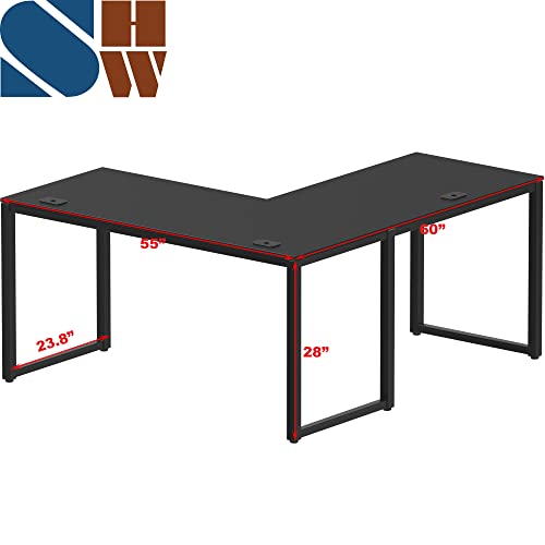 SHW 55 x 60 Commercial-Grade L-Shape Corner Office Computer Desk, Black - color: Black
