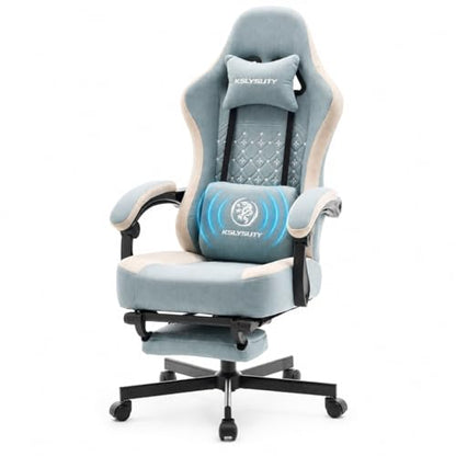 Office Desk Computer Gaming Chair for Adults, Ergonomic High Back Gamer Chair with Massage and Pocket Spring Cushion, Swivel Comfy Video Game Chairs with Footrest and Lumbar Support (Pro Blue) - color: Plus Blue Fabric