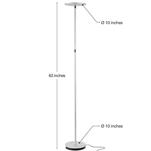 Brightech Sky LED Floor lamp, Torchiere Super Bright Floor Lamp for Living Room Decor & Office - Dimmable, Tall Standing Torch Lamp with Warm Light for Bedroom & Reading - Platinum Silver - color: Platinum Silver