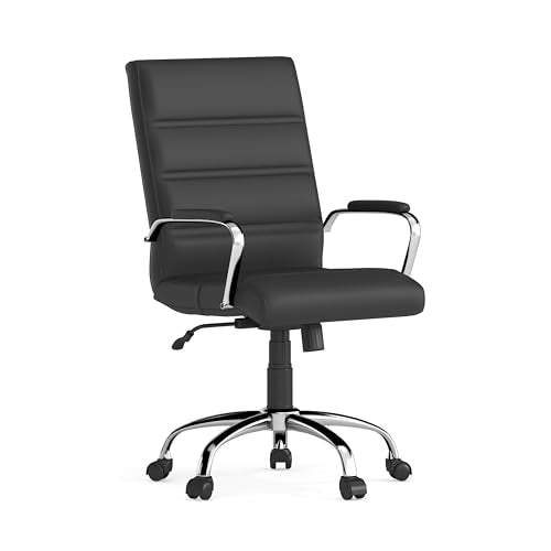 Flash Furniture Mid-Back Black LeatherSoft Executive Swivel Office Chair with Chrome Base and Arms - color: Black Leathersoft/Chrome Frame