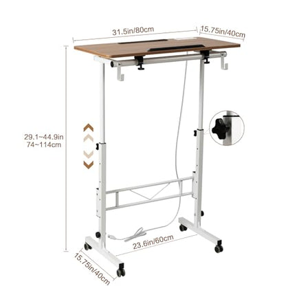 Hadulcet Small Standing Desk with Tiltable Desktop, Height Adjustable - color: Oak, size: 31.5" with Charging