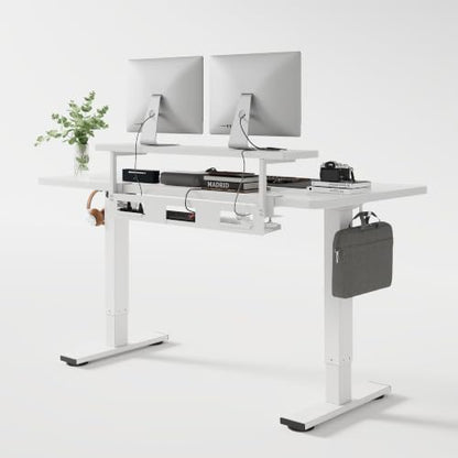 FLEXISPOT Standing Desk with Monitor Riser & Cable Management - color: White, size: 55x28"