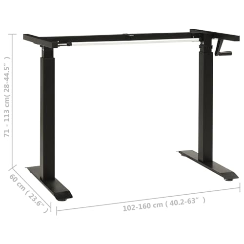 Bopdu Manual Height Adjustable Standing Computer Desk Home Office, Writing Table Gamer Workstation Study Desk Frame Hand Crank Black