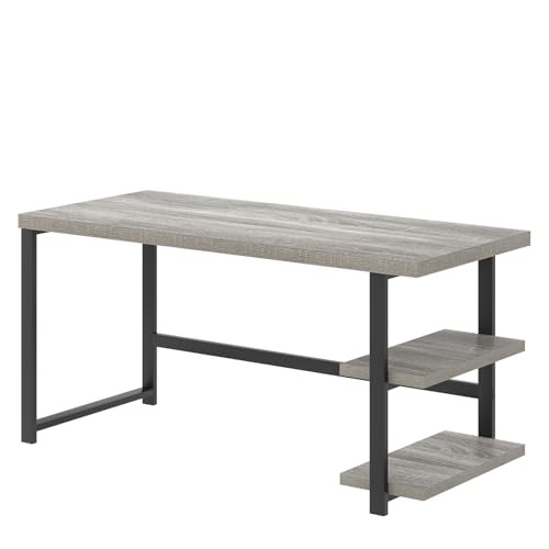 Computer Desk, Modern Home Office Desk with Shelves, Wood Writing Study Gaming Table for Living Room Bedroom, Light Grey, 53 inch - color: Light Grey, size: 53 inch
