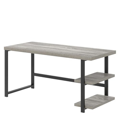 Computer Desk, Modern Home Office Desk with Shelves, Wood Writing Study Gaming Table for Living Room Bedroom, Light Grey, 53 inch - color: Light Grey, size: 53 inch