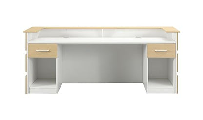 Mares 87" Wood Office Reception Desk Counter & Drawers w/Telescopic Rails & Chrome Handles | Cable Grommet Holes | Option to Add Logo | Front Table Furniture Nail Hair Beauty Salon Spa Restaurant - color: Cream