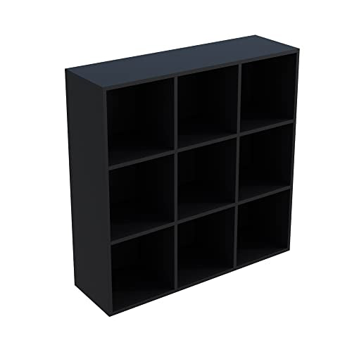 9-Cube Storage Shelf Bookcase, Black | Wooden 3-Tier Open Bookshelf, Fits 11×11" Bins, Vertical or Horizontal Use, Full Back Panels, For Home Office - color: Black, size: 9-Cube