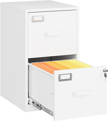 2 Drawer File Cabinet with Lock,Narrow Vertical Filing Cabinet,Under Desk File Cabinets,White Metal File Cabinets for Home Office,Fit Letter/A4/Legal Size File,Easy Assembly - color: White, style: 2 Drawer
