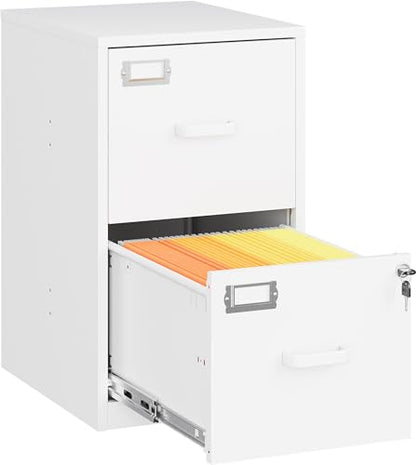 2 Drawer File Cabinet with Lock,Narrow Vertical Filing Cabinet,Under Desk File Cabinets,White Metal File Cabinets for Home Office,Fit Letter/A4/Legal Size File,Easy Assembly - color: White, style: 2 Drawer