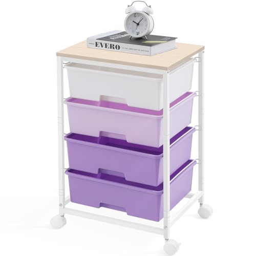 Utility Cart with 4 Drawers, Rolling Storage Cart with Drawers, Purple - color: Purple, size: 4 Drawers