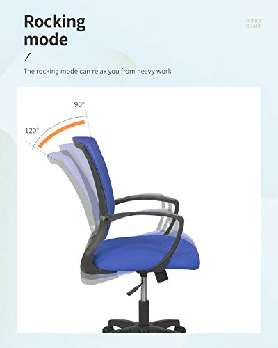 Home Office Chair Mid Back PC Swivel Lumbar Support Adjustable Desk Task Computer Ergonomic Comfortable Mesh Chair with Armrest (Blue) - color: Blue