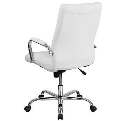 Flash Furniture Whitney High-Back Swivel LeatherSoft Desk Chair with Padded Seat and Armrests, Adjustable Height Padded Office Chair, White/Chrome | 360° Swivel, Height Adjustable, Commercial Grade - color: White Leathersoft/Chrome Frame