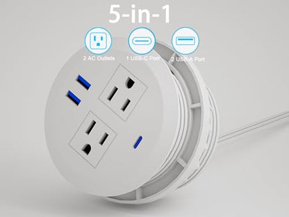 3-inch Desktop Power Grommet,2-Pack,PD20W USB-C,6.5-ft Cord,White - size: White,6.5 ft Cord