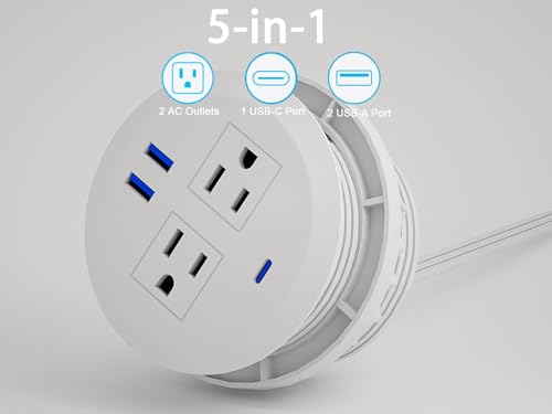 3-inch Desktop Power Grommet,2-Pack,10ft Cord,PD20W USB-C,White - size: White,10 ft Cord