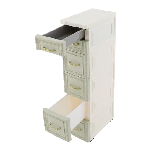 Slim Storage Cabinet with 6 Drawers, Mobile PP Plastic Organizer Rolling Tower, 7.1" Narrow Bathroom Kitchen Laundry Shelf, Embossed Green, Easy Assembly, Modern Space Saving (Green) - color: Green