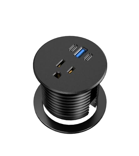 Desk Grommet Power Outlet, 2.5 inch Desktop Recessed Outlet with 20W Fast Charging USB-C Port, Flush Mount Outlet for Conference Rooms, Office Tables, Furniture (Black, 10FT) - color: Black, size: 10FT