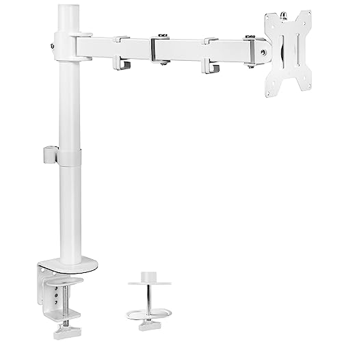 VIVO Single Monitor Arm Desk Mount, Holds Screens up to 32 inch Regular and 38 inch Ultrawide, Fully Adjustable Stand with C-Clamp and Grommet Base, VESA 75x75mm or 100x100mm, White, STAND-V001W - color: White, size: 16" tall