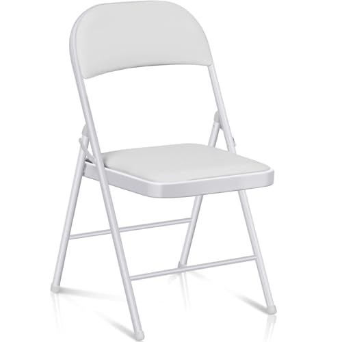 Fenbeli Padded Folding Chair with Cushion, White PU Leather Foldable Chair for Extra Guest Seating, Home Office & Dorm, 330-Pound Heavy-Duty Steel Frame, Auto-Lock Hinge, Wipe-Clean, Folds Flat - color: White, size: Set of 1