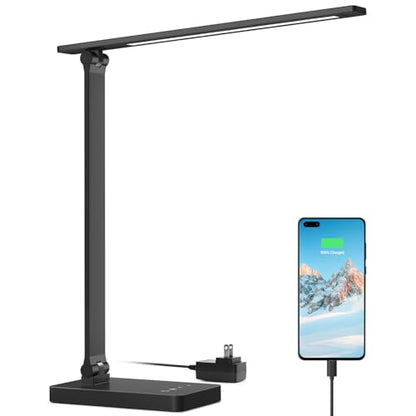 Lepro LED Desk Lamp with USB Charging Port,650LM Dimmable Home Office Touch Control Reading Table Lamp,5 Color Modes with 5 Brightness,College Dorm Room Essentials, Eye Caring, Sewing, Crafting, Black - color: Black