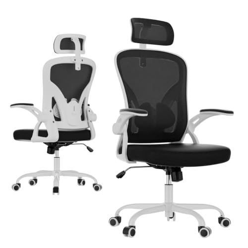 Farini Ergonomic Office Chairs Set of 2, Home Office Desk Chair with Headrest, High Back Swivel Computer Chair with Armrests and Adjustable Lumbar Support for Home Office, White & Black - color: White Black, size: Set of 2
