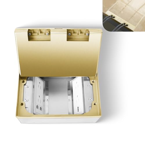 Recessed Flat Hidden Socket Kit with 4 * 15A Receptacle，2.4A 1 USB-A Ports &1 USB-C Port+2-Port RJ45 Datacom Receptacle.Corrosive Resistant Hardware,Brass - color: Brass, size: Hidden two-row ground insert (1.5A USB)