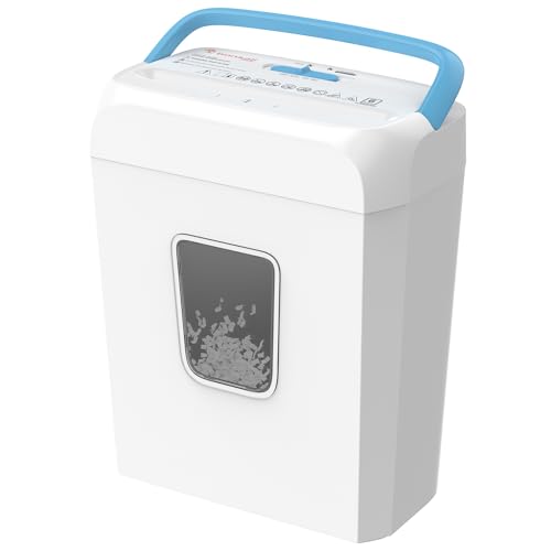 Bonsaii 6-Sheet Cross Cut Paper Shredder for Home, 3.4 Gal Bin | P-4 Security Level, Shreds Credit Cards, Staples & Paper Clips, with Portable Handle, Small Shredder for Home Office - color: White Blue, size: Crosscut
