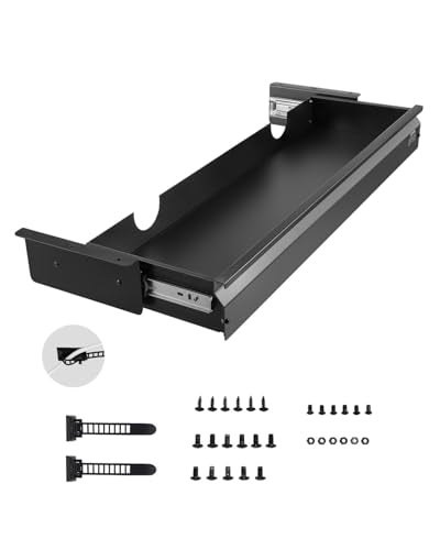 VEVOR Under Desk Drawer Slide Out, 33inch Under Desk Mounted Pull-out Drawer Attachment, Hidden Under Counter Drawers for office Home Sit Stand Workstation, Black - size: 33inch