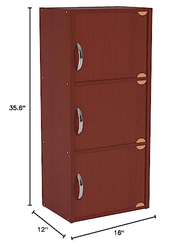 Hodedah 3-Shelf, 3-Door Bookcase in Mahogany - color: Mahogany