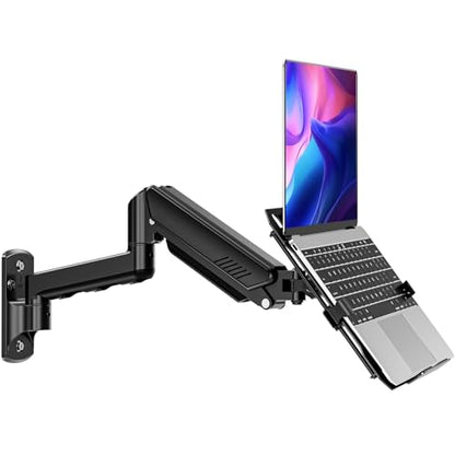 Laptop Wall Mount, 2-in-1 Monitor with Vented Tray | Fits Max 17" Notebook or 13- 32" Computer Screen, Adjustable Laptop Arm Holds 4.4-22lbs, Gas Spring Laptop Holder Stand - style: Laptop Wall Mount