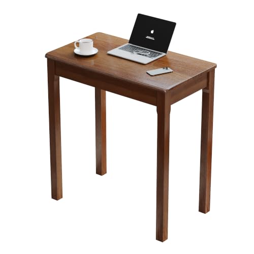 Solid Wood Desk with Drawers - 28 x 16 Inch Simple Narrow Desks, Rubber Wood Study Table, Small Writing Desk for Small Spaces|Bedroom - Walnut Color - color: Walnut, size: 27.6 in W x 15.7 in D