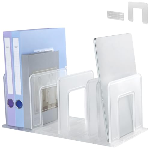 Translucent Frosted Adjustable Vertical File Sorter Sturdy Plastic Expandable Upright File Holder, Desktop Binder Organizer, School Office Book File Organizer, Assemble Easily Endlessly - color: Translucent Frosted, size: 6-Parts