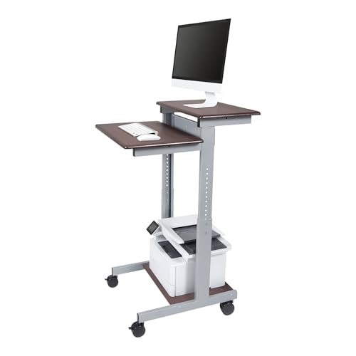 Stand Up Desk Store Rolling Adjustable Height Two Tier Standing Desk Computer Workstation (Silver Frame/Dark Walnut Top, 24" Wide) - color: Silver Frame/Dark Walnut Top, size: 24 Inches