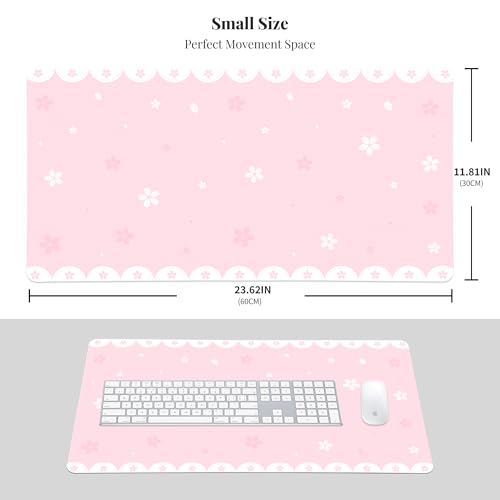 Cute Cherry Blossoms Desk Mat, Sakura Extended Gaming Keyboard Mouse Pad, Large Office Desk Cover Mat Pad Deskmat, Non-Slip Leather Home Office Desk Mat Protector 23.6"×11.8", Pink - color: Pink, size: 23.6" x 11.8"