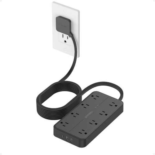 TESSAN Power Strip Surge Protector, 15FT Flat Plug Extension Cord | 8 Outlets 3 USB Charger(1 USB C), 1080 Joules Protection, Wall Mountable Charging Station for Home Office Dorm, Black - color: Black, size: 15FT-1080J surge protection