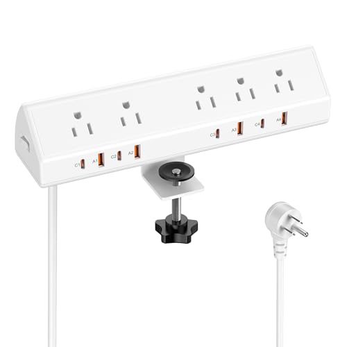 VILONG Desk Clamp Power Strip USB C 65W,Edge Mount Outlet,6FT,White - color: White