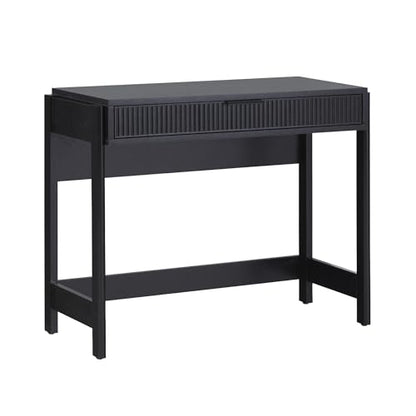 Walker Edison Transitional Office Design, Reeded Drawer Front Detail, Writing Desk with Drawer, Spacious Desktop, Complementary in Living Spaces, 38 Inch, Black - color: Black