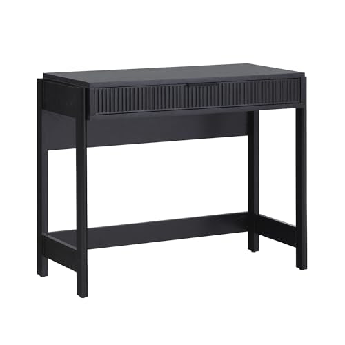 Walker Edison Transitional Office Design, Reeded Drawer Front Detail, Writing Desk with Drawer, Spacious Desktop, Complementary in Living Spaces, 38 Inch, Black - color: Black