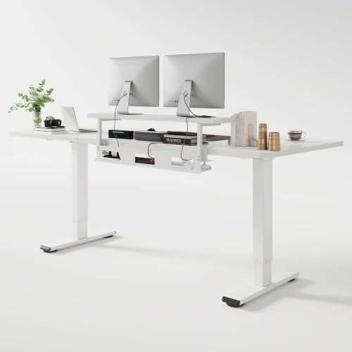 FLEXISPOT Standing Desk with Monitor Riser & Cable Management - color: White, size: 79x32"