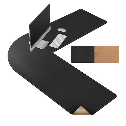 MAIDERN (51” + 51”) x 15.7” L Shaped Corner Desk Mat, Cork & Leather Reversible Desk Pad for Gaming Computer Office Home (Black) … - size: (51” + 51”) x 15.7”