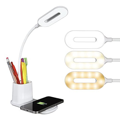 OttLite Organizer LED Desk Lamp with Wireless Charging, White | Natural Daylight LEDs | 3 Color Temperature Modes | Built-In Storage Area | Adjustable Flexible Neck
