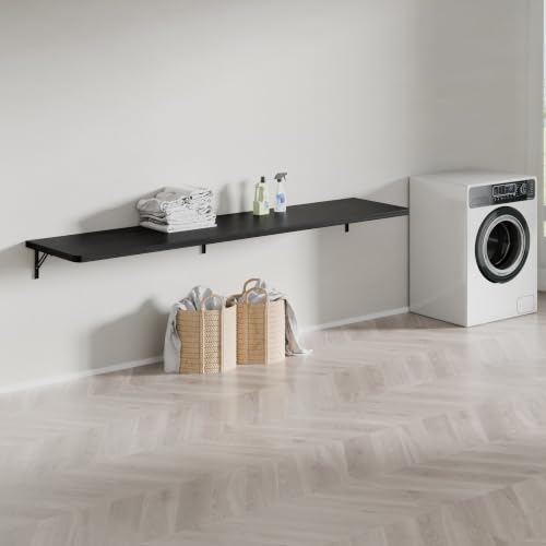 Dogsky Floating Wall Desk 60" x 16" - 500 lbs Heavy Duty Solid Pine - color: Black, size: 60" x 16"