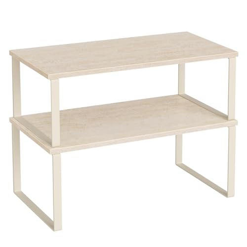 SONGMICS Cabinet Organizer Shelf, Set of 2 Spice Rack, Kitchen Storage | Kitchen Counter Storage Spice Rack, Particleboard, Steel, Travertine Beige and Cream White, BYSTRO Collection UKCS025L01 - color: Travertine Beige + Cream White, size: 15.6"w