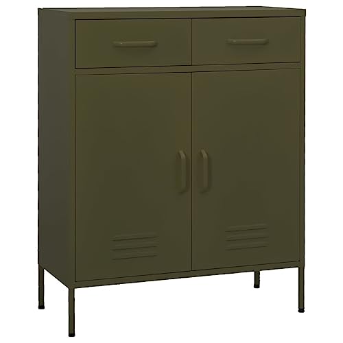 Steel Storage Cabinet with 2 Drawers and Adjustable Shelf, Olive Green Metal Organizer for Living Room and Office, 31.5 x 13.8 x 40.0 Inches - color: Olive Green