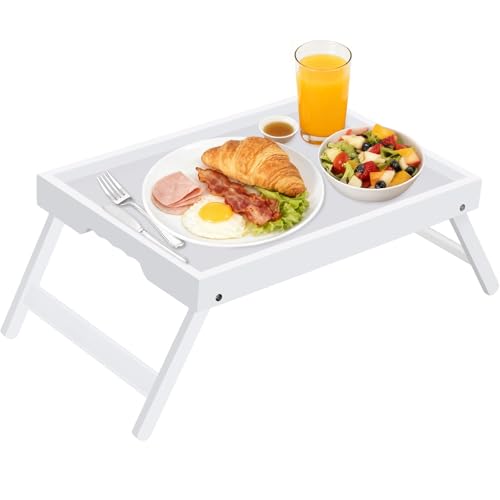 Artmeer FSC 100% Bamboo Bed Tray with Folding Legs, X-Large, White | Large FSC 100% bamboo bed tray with folding legs, handles and raised edges for meals, laptops, reading and serving. - color: White, size: Large