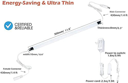 Premium LED Light Strips Kit: 6 x 12 Linkable Bars + Rocker Switch for Warm White Ambient Lighting in Cabinets, Closets, Shelf, Display Case, Showcase Lighting, 3000K Warm White | Ultra Slim Shelf Lighting for Kitchen Cupboard Showcase Display Case Counte